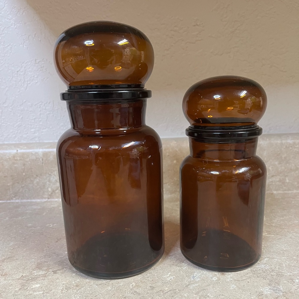 Vintage Amber Glass Jars Set